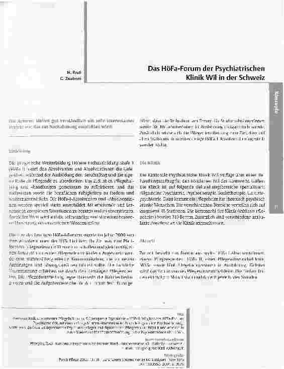 Vorschauseite 1: Das HöFa-Forum der Psychiatrischen Klinik Wil in der Schweiz
