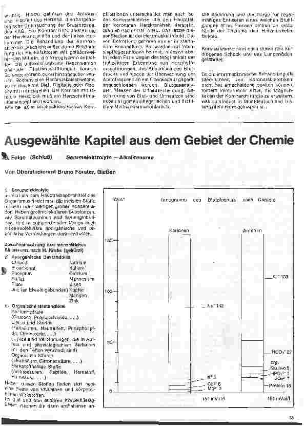 Vorschauseite 1: Ausgewählte Kapitel aus dem Gebiet der Chemie 6. Folge: (Schluß) Serumelektrolyte - Alkalireserve
