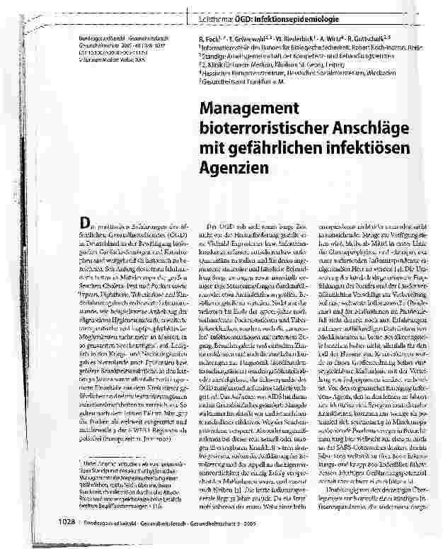Vorschauseite 1: Management bioterroristischer Anschläge mit gefährlichen infektiösen Agenzien