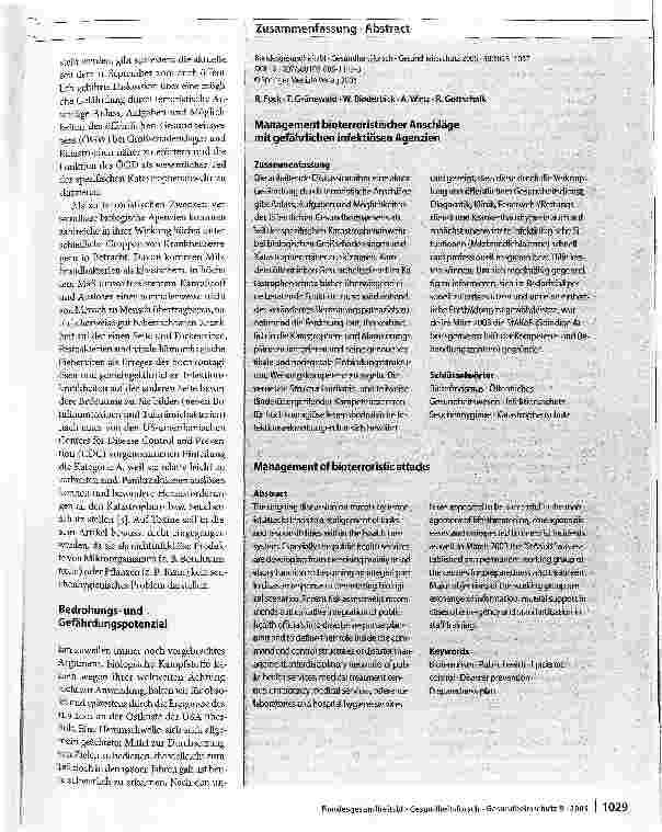 Vorschauseite 2: Management bioterroristischer Anschläge mit gefährlichen infektiösen Agenzien