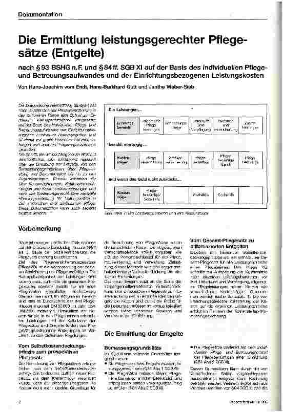 Vorschauseite 1: Die Ermittlung leistungsgerechter Pflegesätze (Entgelte) nach  93 BSHG n. V. und  84 ff. SGB XI auf der Basis des individuellen Pflegeund Betreuungsaufwandes und der Einrichtung…