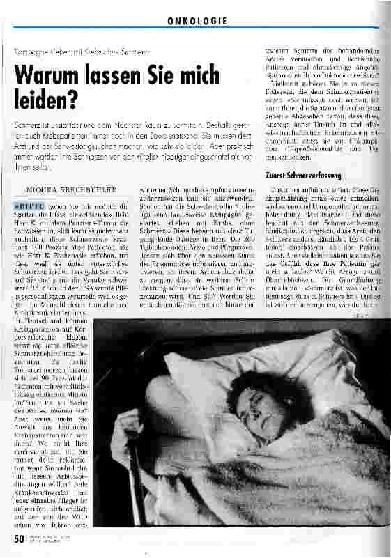 Vorschauseite 1: Warum lassen Sie mich leiden? Kampagne Leben mit Krebs ohne Schmerz