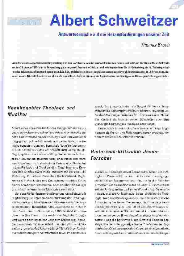 Vorschauseite 1: Albert SchweitzerAntwortversuche auf die Herausforderungen unserer Zeit
