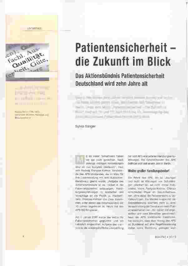 Vorschauseite 1: Patientensicherheit die Zukunft im Bück