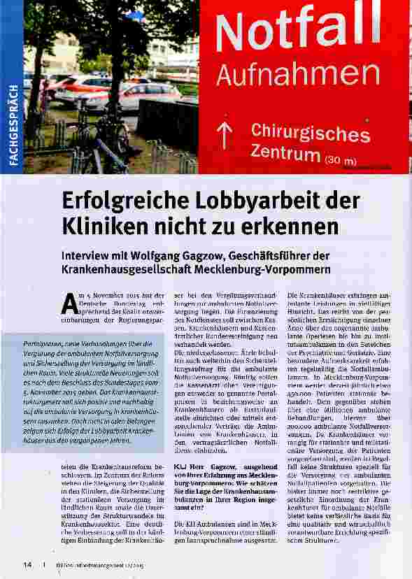 Vorschauseite 1: Erfolgreiche Lobbyarbeit der Kliniken nicht zu erkennen
