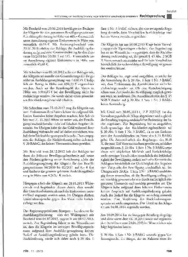 Vorschauseite 2: Rückforderung von Ausbildungsförderung wegen fehlerhafter Berechnung des EinkommensBAföG § 11 Abs. 1, § 12 Abs. 2, § 14a, § 20 Abs. 1 Satz 1 Nr. 3; HärteV § 6, § 7; SGB X § 44 bis…