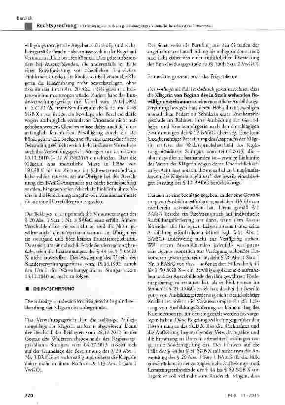 Vorschauseite 3: Rückforderung von Ausbildungsförderung wegen fehlerhafter Berechnung des EinkommensBAföG § 11 Abs. 1, § 12 Abs. 2, § 14a, § 20 Abs. 1 Satz 1 Nr. 3; HärteV § 6, § 7; SGB X § 44 bis…