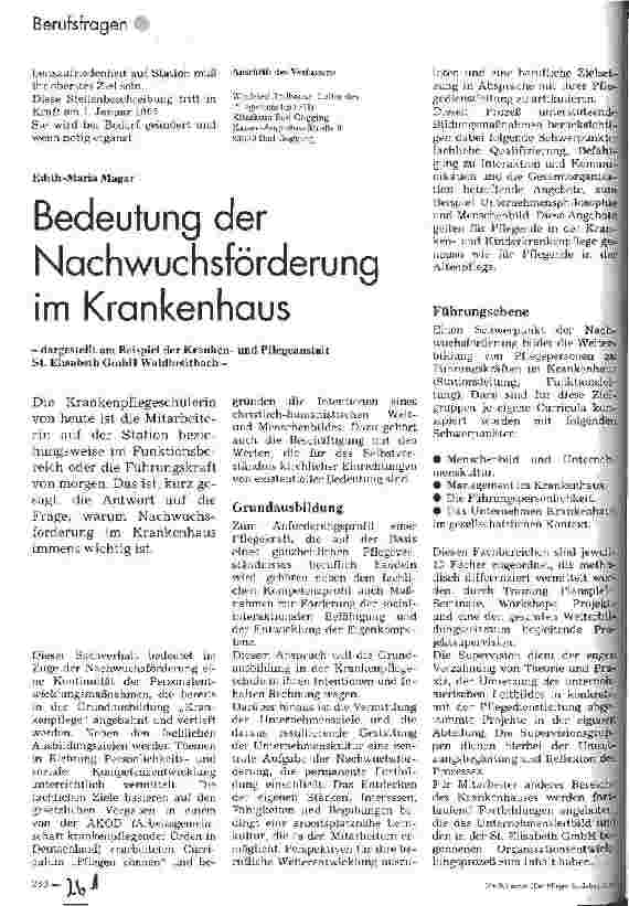 Vorschauseite 1: Bedeutung der Nachwuchsförderung im Krankenhaus dargestellt am Beispiel der Krankenund Pflegeanstalt St. Elisabeth GmbH Waldbreibach