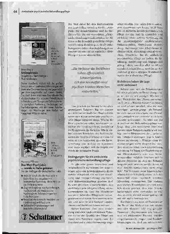 Vorschauseite 2: Hochprofessionell, aber bitte kostenneutral. Ambulante psychiatrische Behandlungspflege