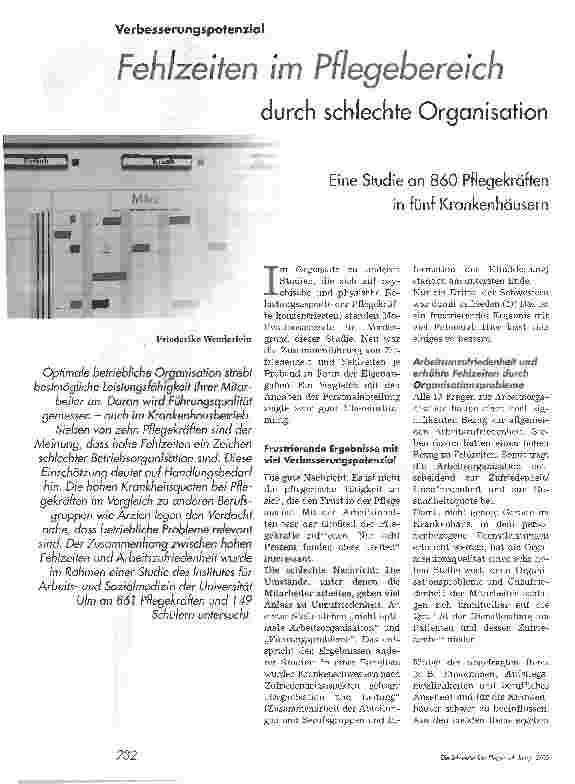Vorschauseite 1: Fehlzeiten im Pflegebereichdurch schlechte Organisation