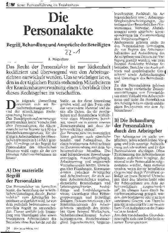 Vorschauseite 1: Die Personalakte Begriff, Behandlung und Ansprüche der Beteiligten
