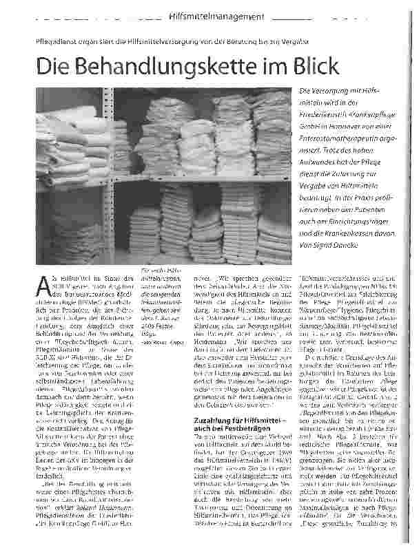 Vorschauseite 1: Die Behandlungskette im BlickPflegedienst organisiert die Hilfsmittelversorgung von der Beratung bis zur Vergabe