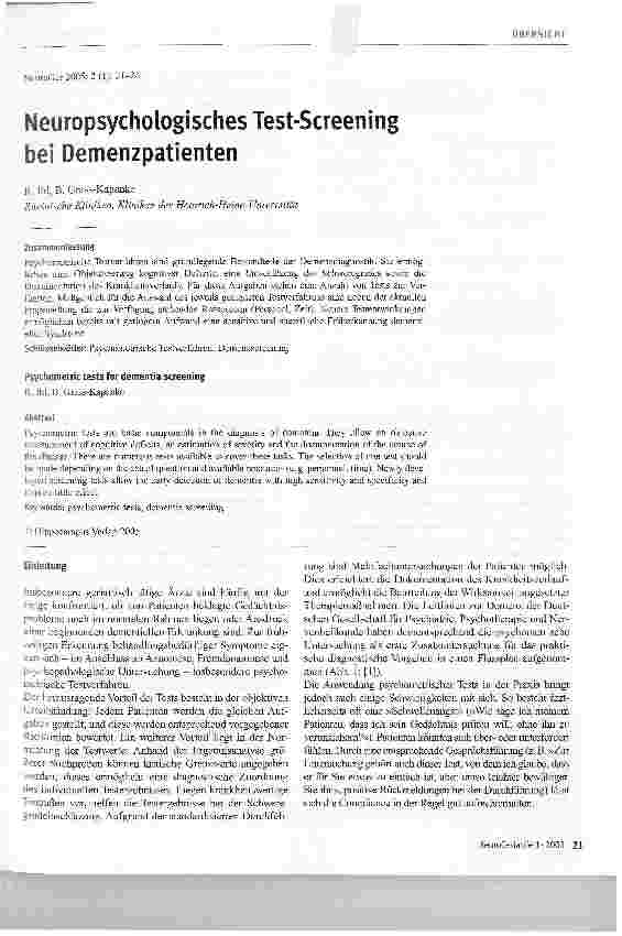 Vorschauseite 1: NeuropsychologischesTest-Screening bei Demenzpatienten