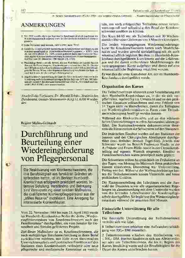 Vorschauseite 1: Durchführung und Beurteilung einer Wiedereingliederung von Krankenpflegepersonal