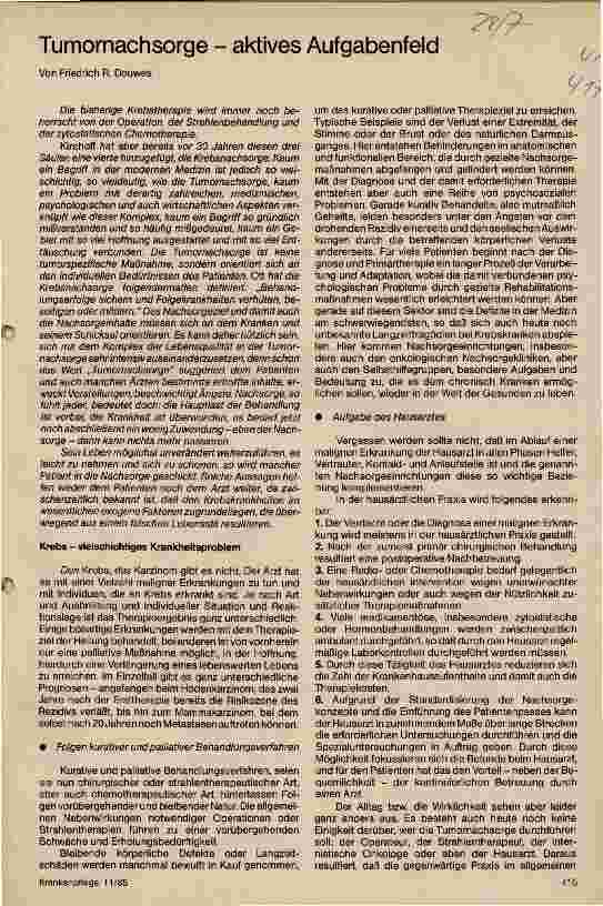 Vorschauseite 1: Tumornachsorge - aktives Aufgabenfeld