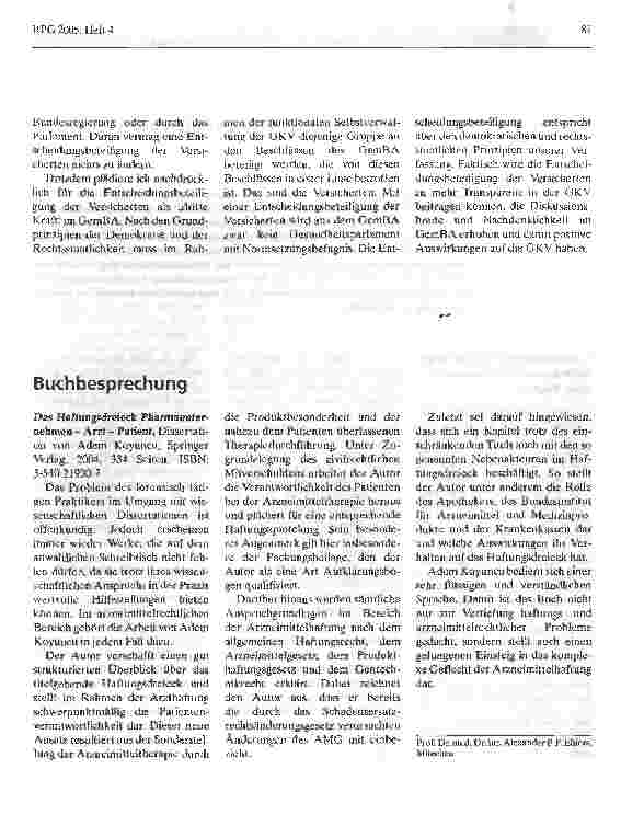 Vorschauseite 5: Legitimierung und/oder Institutionalisierung einer Patientenvertretung in den Lenkgremien des Gesundheitswesens