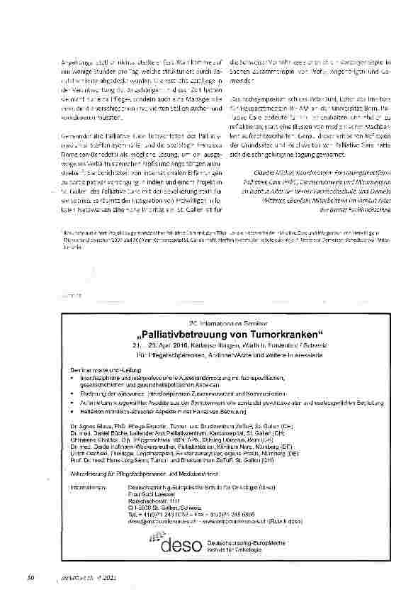 Vorschauseite 2: Zusammenspiel von Profis, Angehörigen und Gemeinden: das Spannungsfeld der Palliative Care