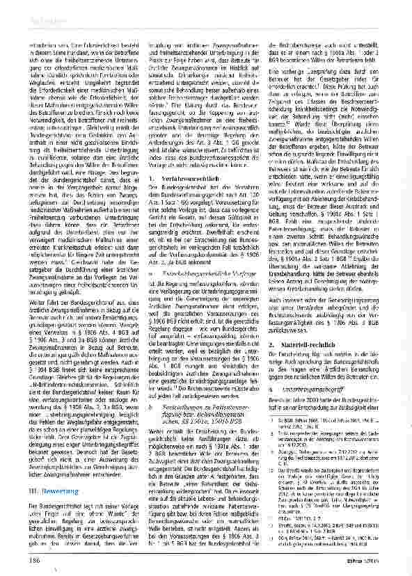 Vorschauseite 2: Ärztliche Zwangsmaßnahmen außerhalb einer Unterbringung? Anmerkung zu BGH, Beschl. v. 1.7.2015, XII ZB 89/15