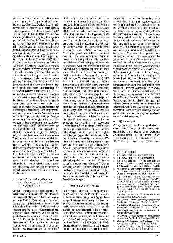 Vorschauseite 3: Ärztliche Zwangsmaßnahmen außerhalb einer Unterbringung? Anmerkung zu BGH, Beschl. v. 1.7.2015, XII ZB 89/15