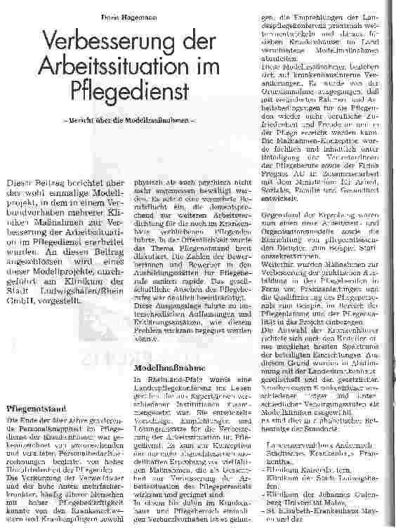 Vorschauseite 1: Verbesserung der Arbeitssituation im Pflegedienst - Bericht über die Modellmaßnahmen -