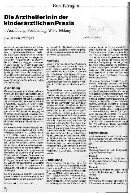 Vorschauseite 1: Die Arzthelferin in der kinderärztlichen Praxis Ausbildung, Fortbildung und Weiterbildung