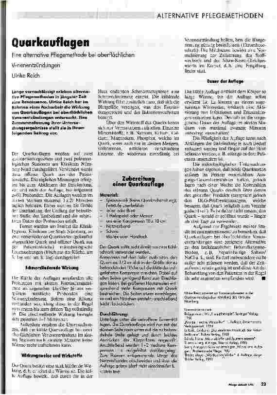 Vorschauseite 1: Quarkauflagen Eine alternative Pflegemethode bei oberflächlichen Venenentzündungen