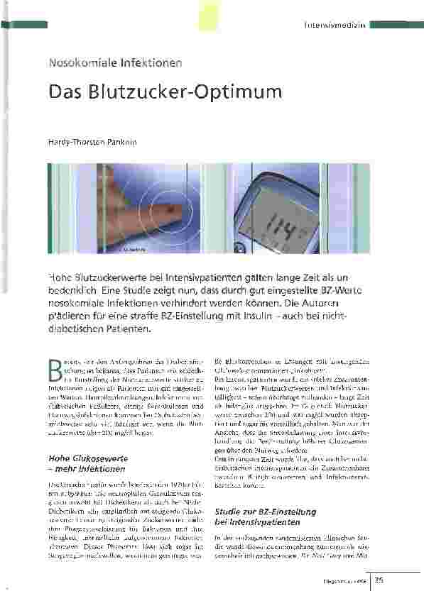 Vorschauseite 1: Nosokomiale InfektionenDas Blutzucker-Optimum