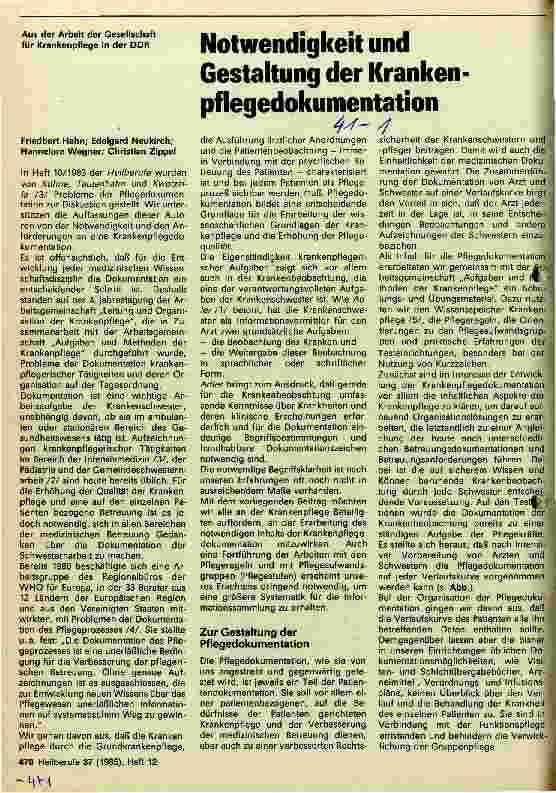 Vorschauseite 1: Notwendigkeit und Gestaltung der Krankenpflegedokumentation