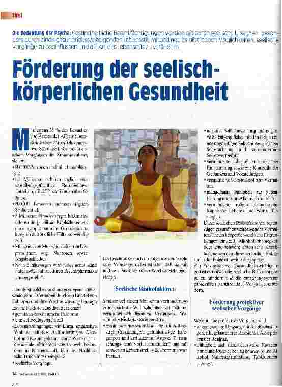 Vorschauseite 1: Förderung der seelisch-körperlichen Gesundheit Die Bedeutung der Psyche