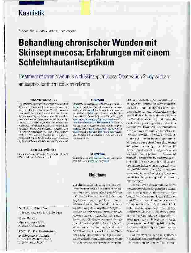 Vorschauseite 1: Behandlung chronischer Wunden mit Skinsept mucosa: Erfahrungen mit einem Schleimhautantiseptikum