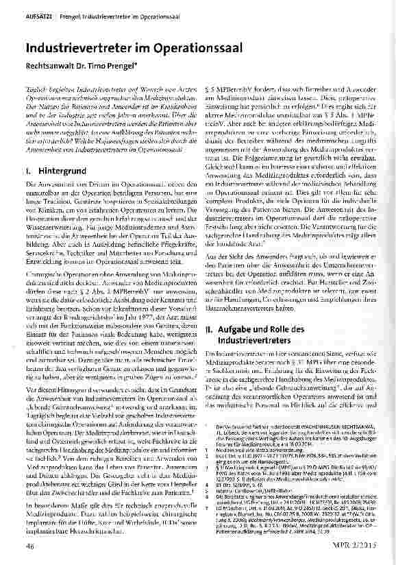 Vorschauseite 1: Industrievertreter im Operationssaal