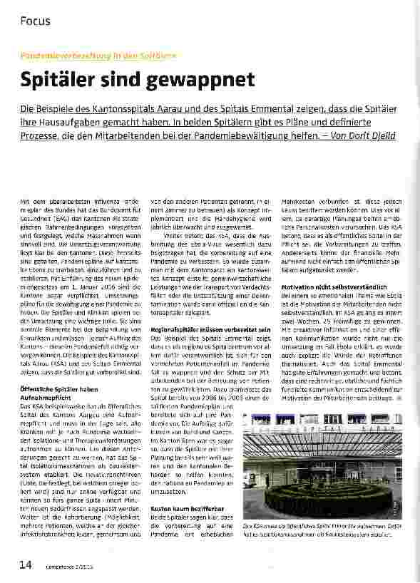 Vorschauseite 1: Spitäler sind gewappnet