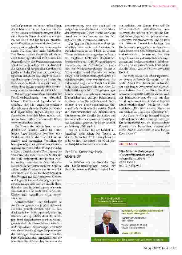Vorschauseite 2: Das infektanfällige Kind - Thema des 4. KrefelderTags der Kinderkrankenpflege