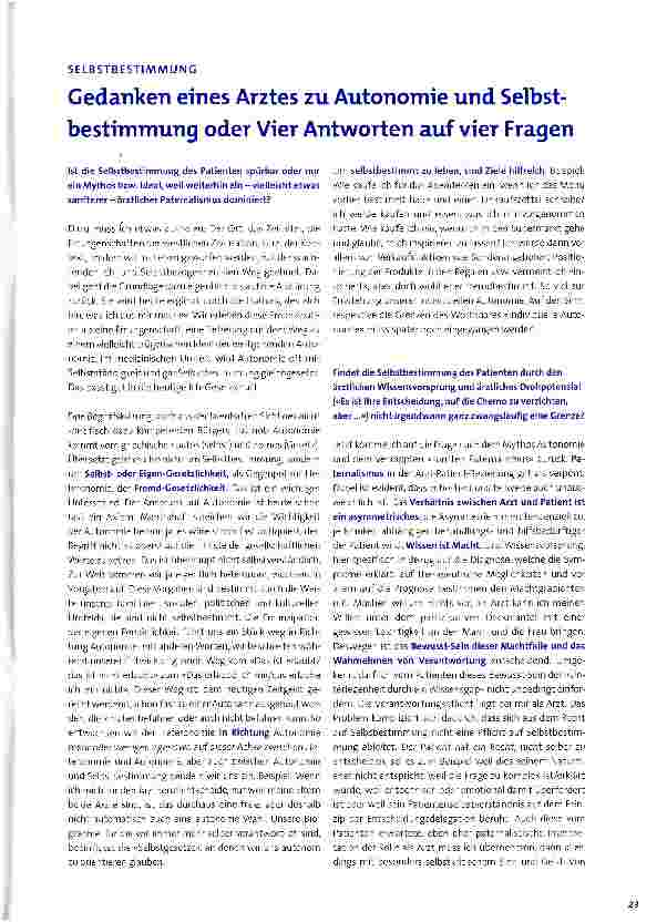 Vorschauseite 1: Gedanken eines Arztes zu Autonomie und Selbst-bestimmung oder Vier Antworten auf vier Fragen