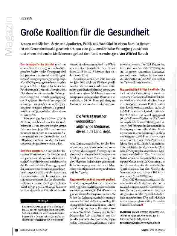 Vorschauseite 1: Große Koalition für die Gesundheit