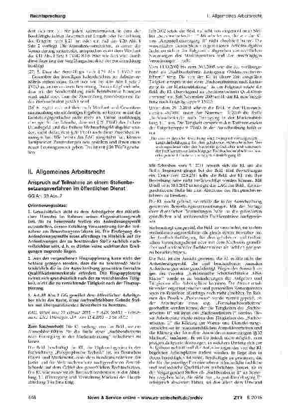 Vorschauseite 1: Anspruch auf Teilnahme an einem Stellenbe-setzungsverfahren im öffentlichen DienstGG Art. 33 Abs. 2