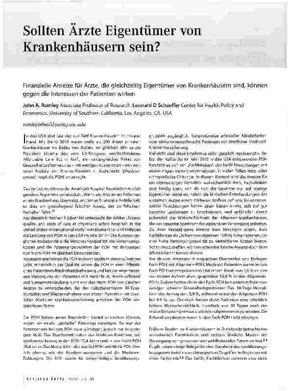 Vorschauseite 1: Sollten Ärzte Eigentümer von Krankenhäusern sein?