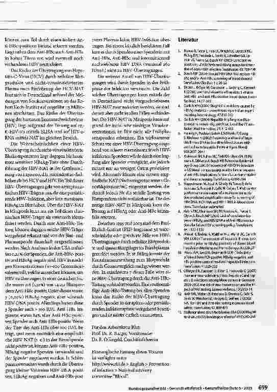 Vorschauseite 2: Erhöhung der Sicherheit von zellulären Blutkomponenten und quarantänegelagertem Frischplasma durch Untersuchung der Blutund Plasmaspenden auf Antikörper gegen das Hepatitis-B-Core…