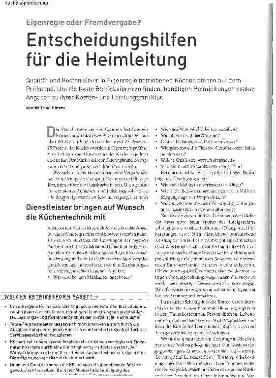 Vorschauseite 1: Entscheidungshilfen für die HeimleitungEigenregie oder Fremdvergabe?