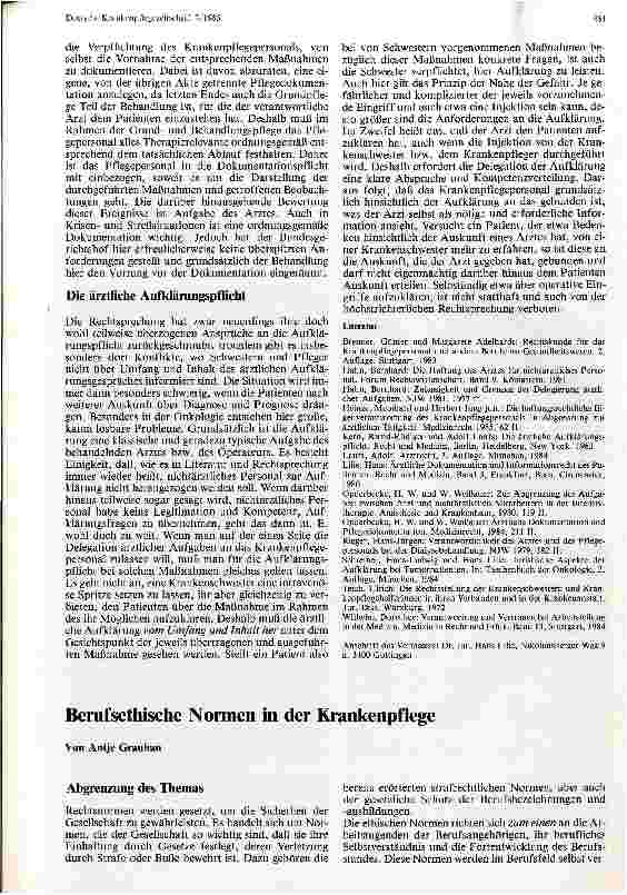 Vorschauseite 1: Berufsethische Normen in der Krankenpflege