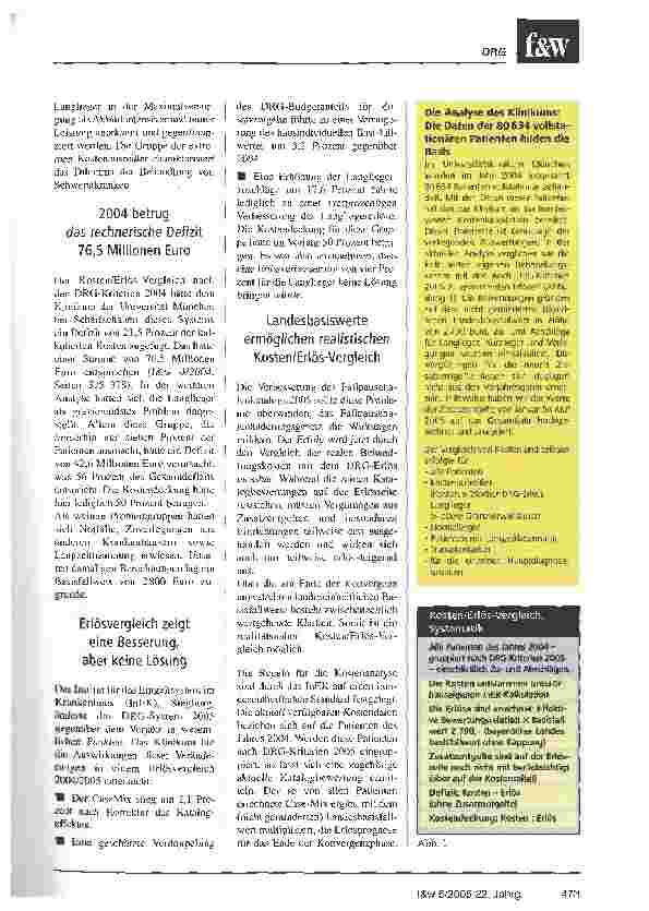 Vorschauseite 2: Die Behandlungvon Schwerstkranken ist ein ZuschussgeschäftDas Klinikum der Universität München ermittelt Ausmaß und Ursachen der Unterfinanzierung im DRG-System 2005
