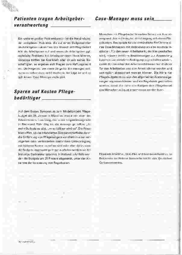 Vorschauseite 3: Nebenwirkungen eines PflegebudgetsKritische Anmerkungen zur Erprobung eines Pflegebudgets in Deutschland
