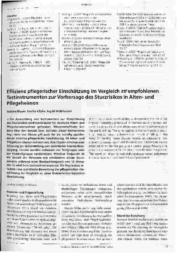 Vorschauseite 1: Effizienz pflegerischer Einschätzung im Vergleich zu empfohlenen Testinstrumenten zur Vorhersage des Sturzrisikos in Altenund Pflegeheimen