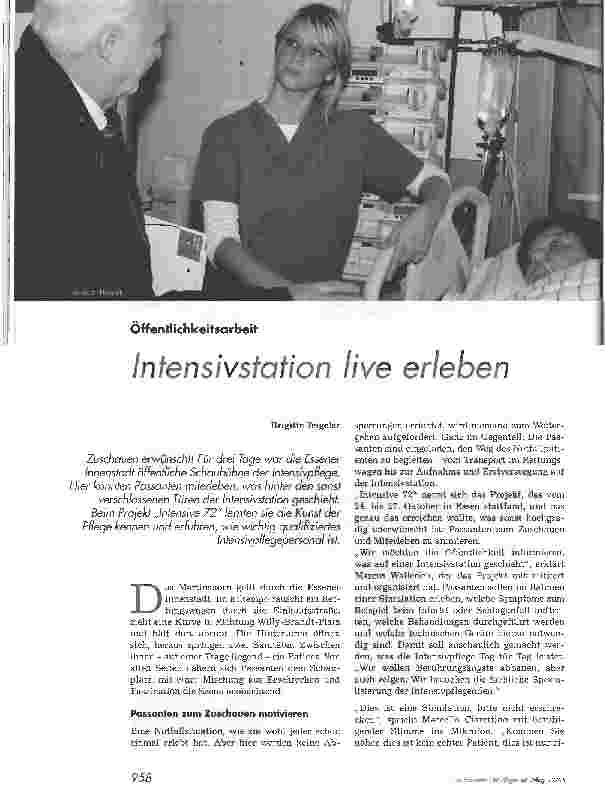 Vorschauseite 1: Öffentlichkeitsarbeit Intensivstation live erleben