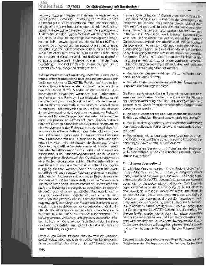 Vorschauseite 6: Qualitätssicherung mit Routinedaten im CLINOTEL-Krankenhausverbund