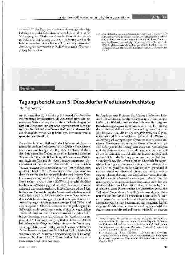 Vorschauseite 1: Tagungsbericht zum 5. Düsseldorfer Medizinstrafrechtstag
