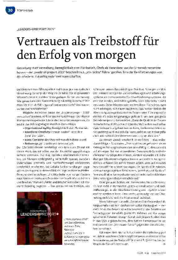 Vorschauseite 1: Vertrauen als Treibstoff für den Erfolg von morgen
