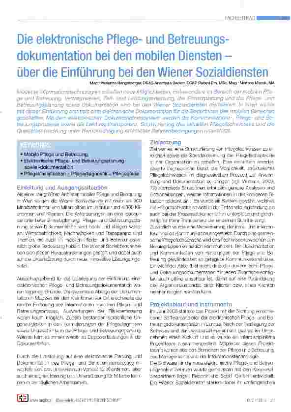 Vorschauseite 1: Die elektronische Pflegeund Betreuungsdokumentation bei den mobilen Diensten -über die Einführung bei den Wiener Sozialdiensten