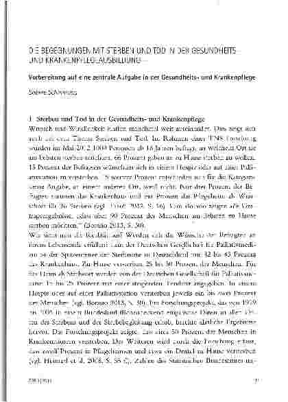 Vorschauseite 1: DIE BEGEGNUNGEN MIT STERBEN UND TOD IN DER GESUNDHEITSUND KRANKENPFLEGEAUSBILDUNG
