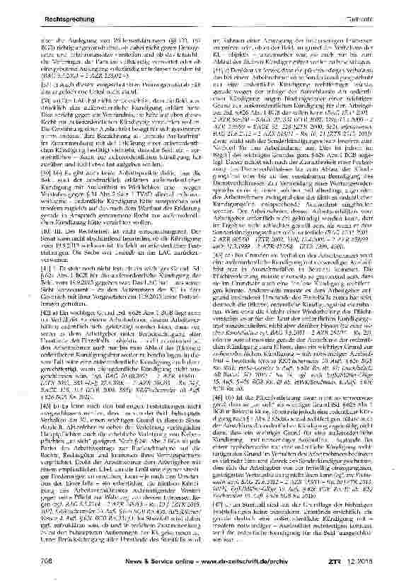 Vorschauseite 3: Tarifvertraglicher Ausschluss der ordentlichen Kündigung - außerordentliche Kündigung mit Auslauffrist aus Gründen im Verhalten des Arbeitnehmers